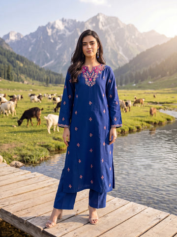 W25-134 2PC LAWN EMBROIDERED SHIRT WITH TROUSER.