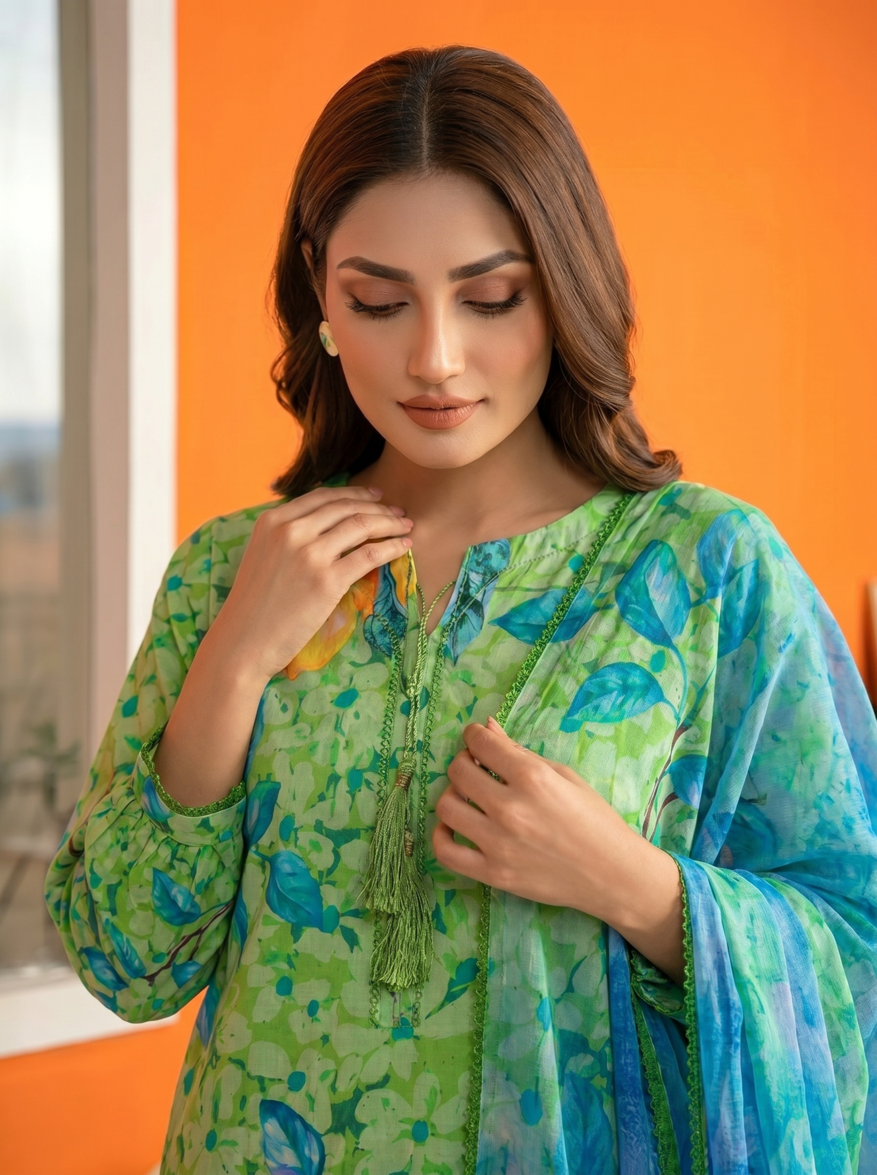 S-371 3PCS Lawn Printed Dress With Voile Chiffon Dupatta