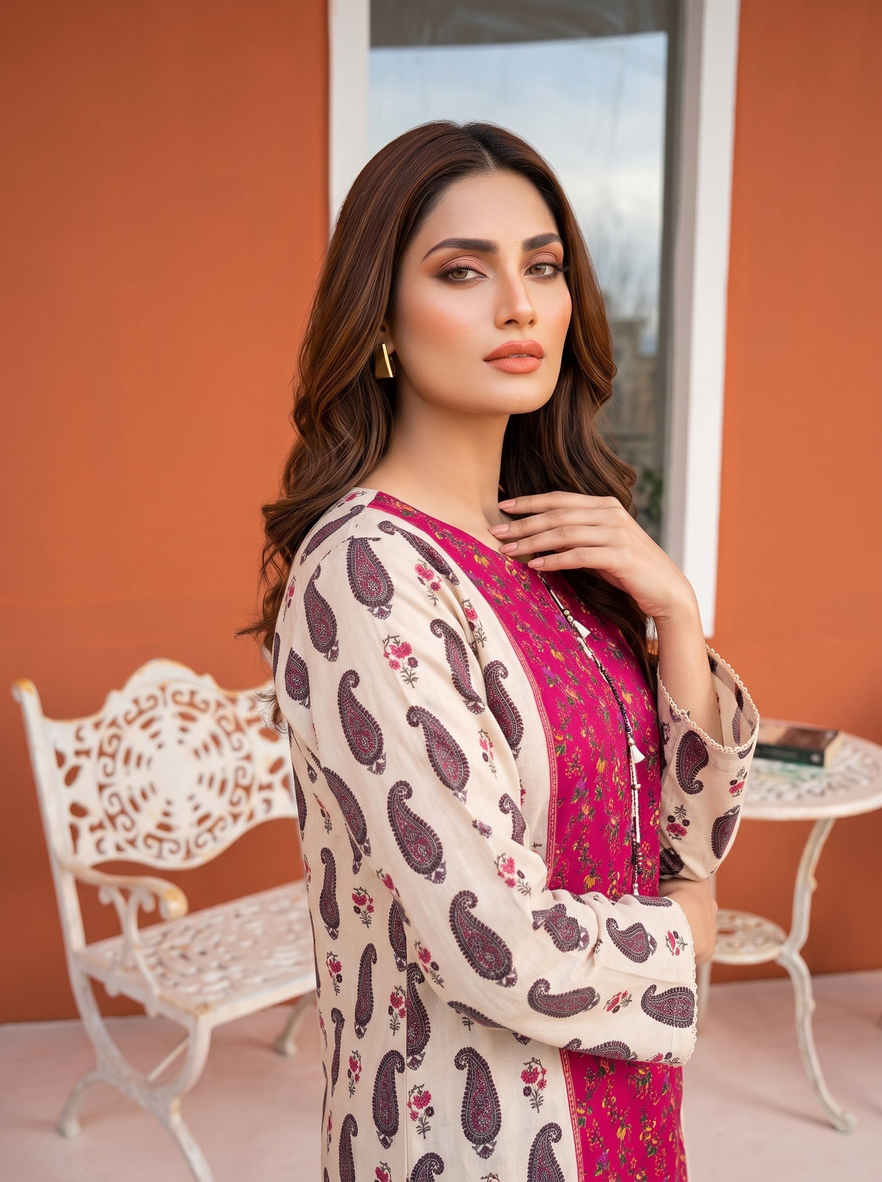 S26-366 2PC Lawn Printed Shirt With Farshi