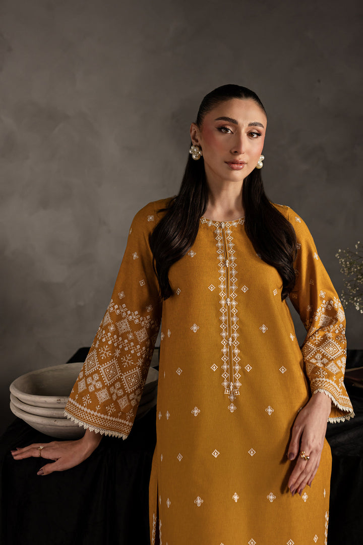 2PC Mustard Embroidered Lawn Dress