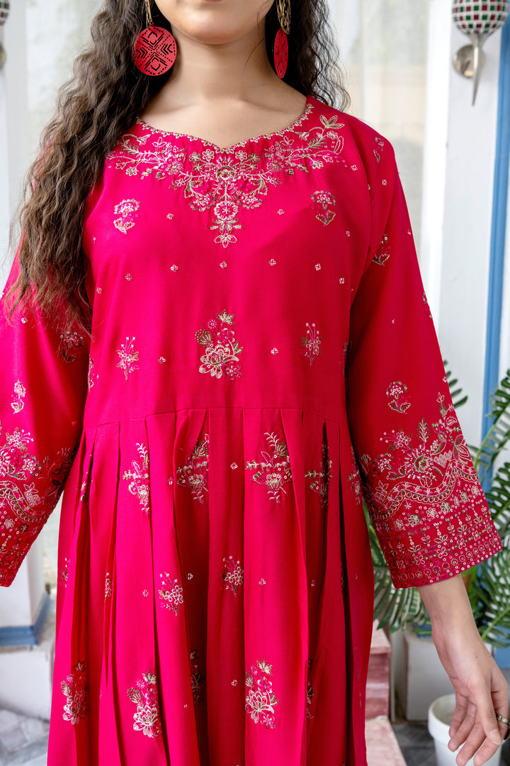 W25-124 2PC DHANAK EMBROIDERED DRESS.