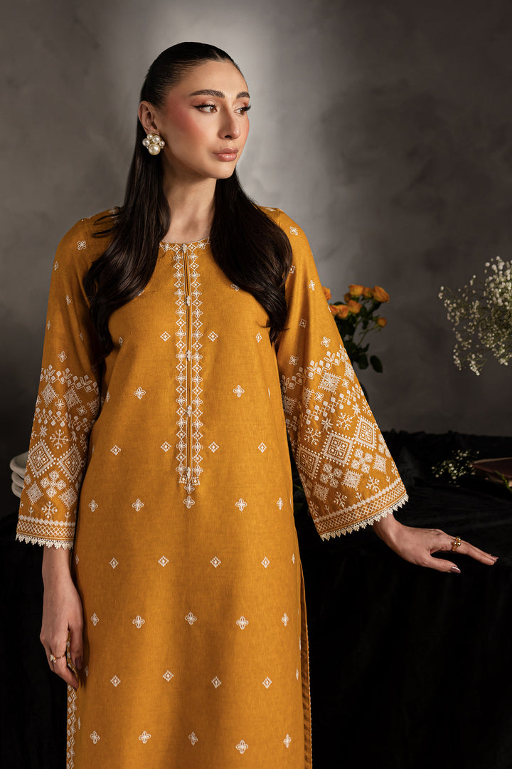 2PC Mustard Embroidered Lawn Dress