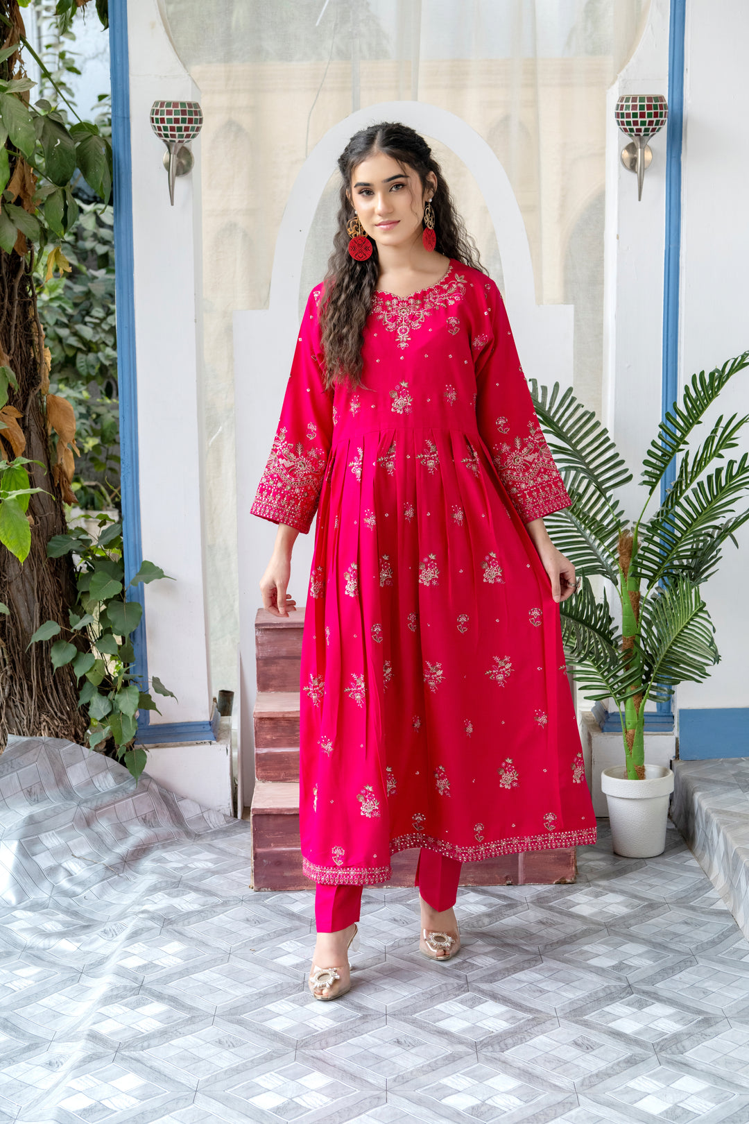 W25-124 2PC DHANAK EMBROIDERED DRESS.