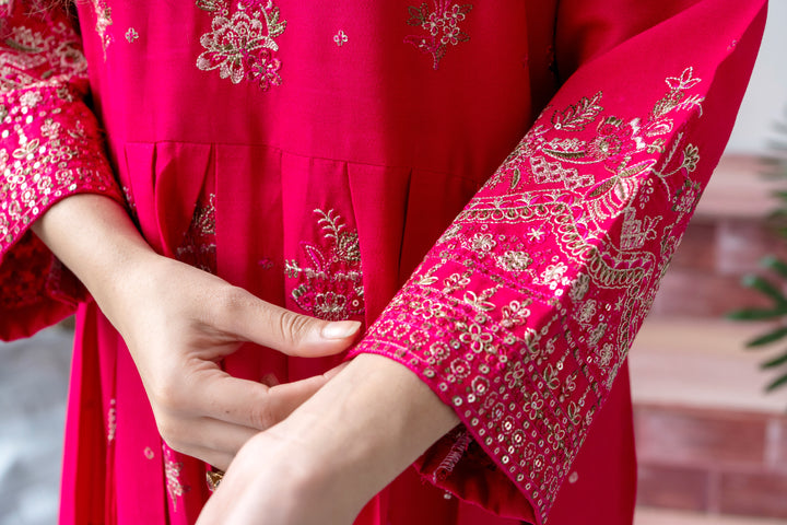 W25-124 2PC DHANAK EMBROIDERED DRESS.