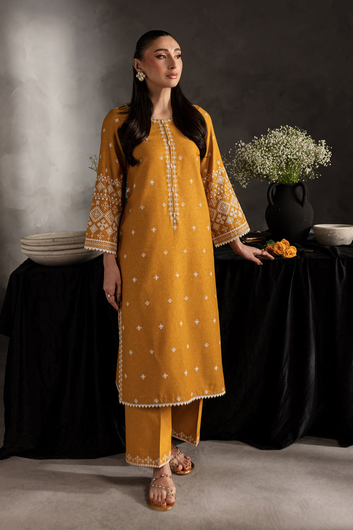 2PC Mustard Embroidered Lawn Dress