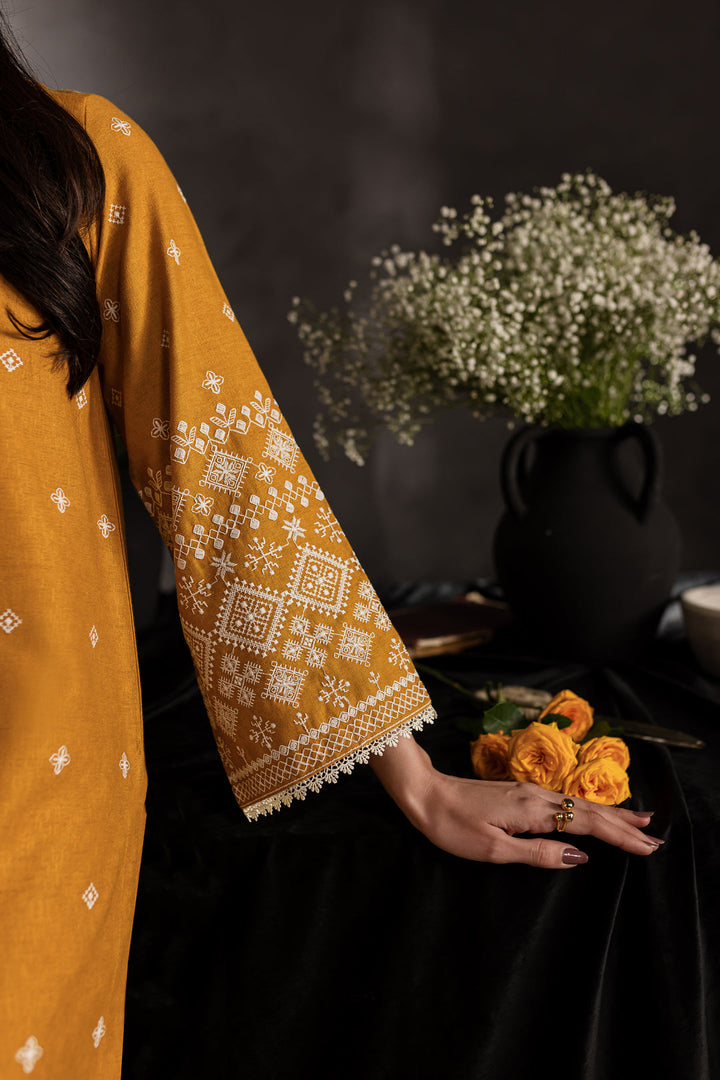 2PC Mustard Embroidered Lawn Dress