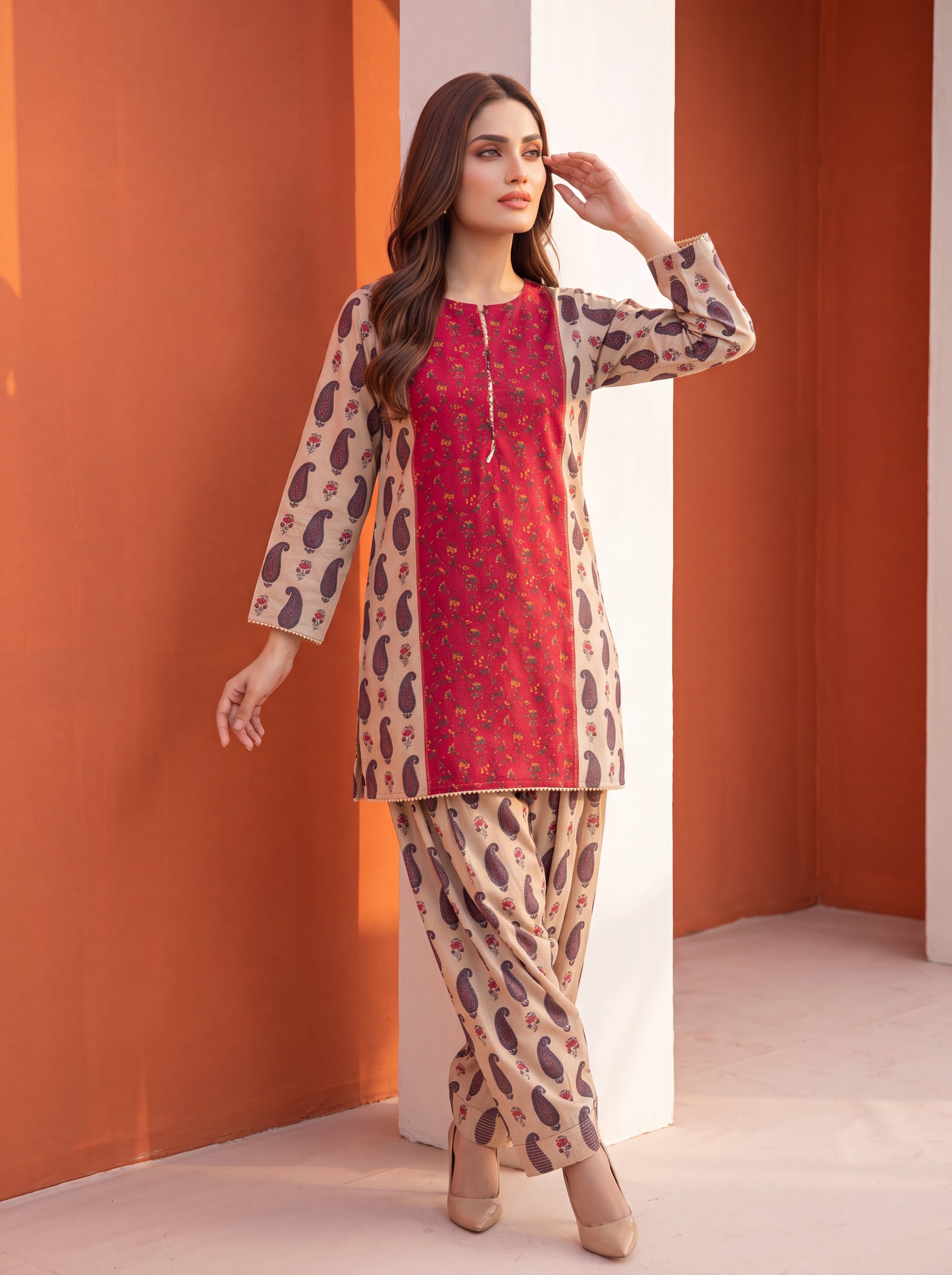 S26-366 2PC Lawn Printed Shirt With Farshi