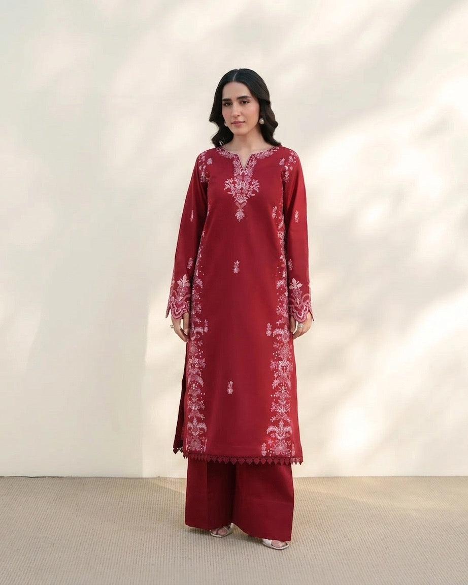 W25-135 2PC LAWN EMBROIDERED SHIRT WITH TROUSER.