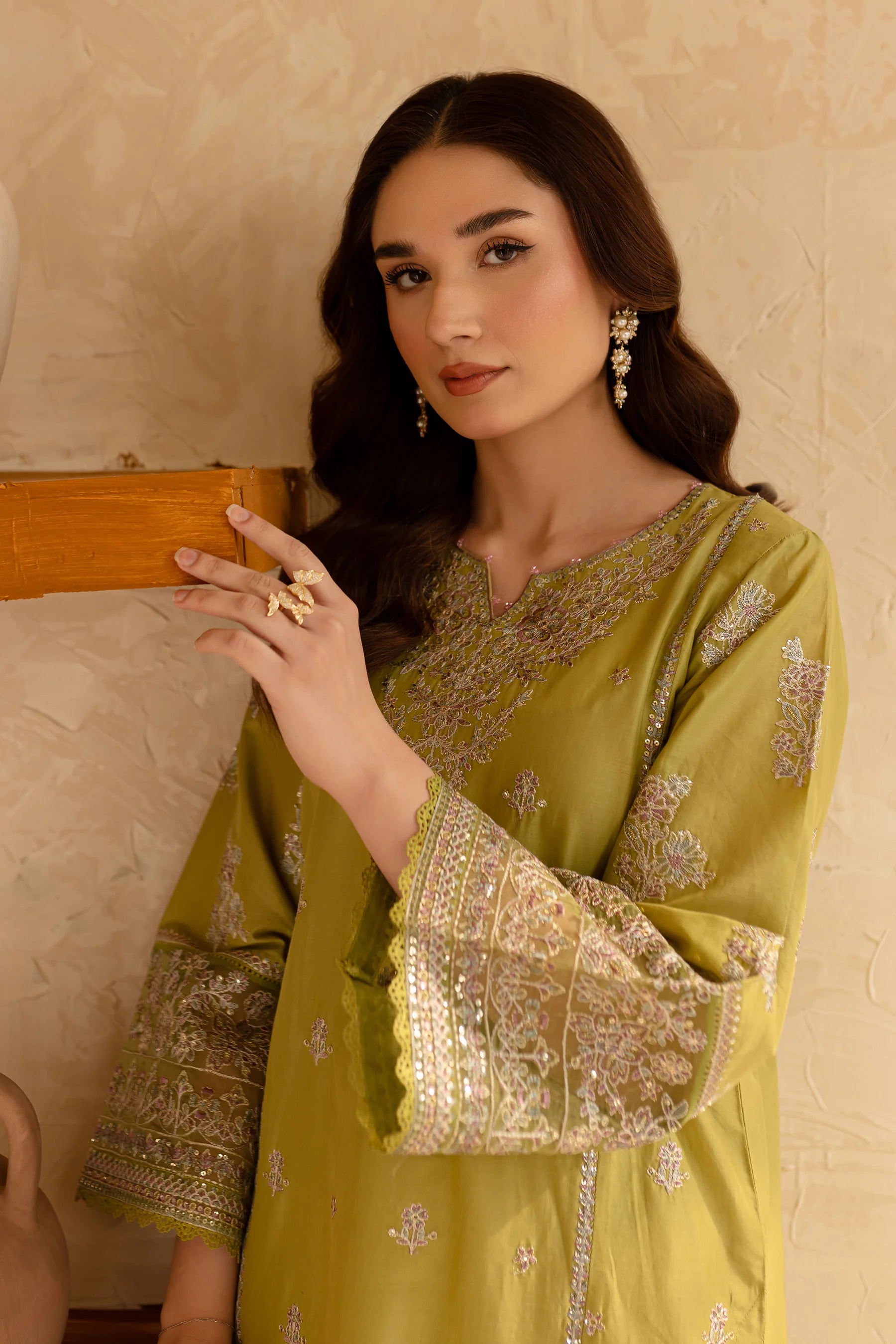 W-355 2Pc Apple Green Embroidered Lawn Dress