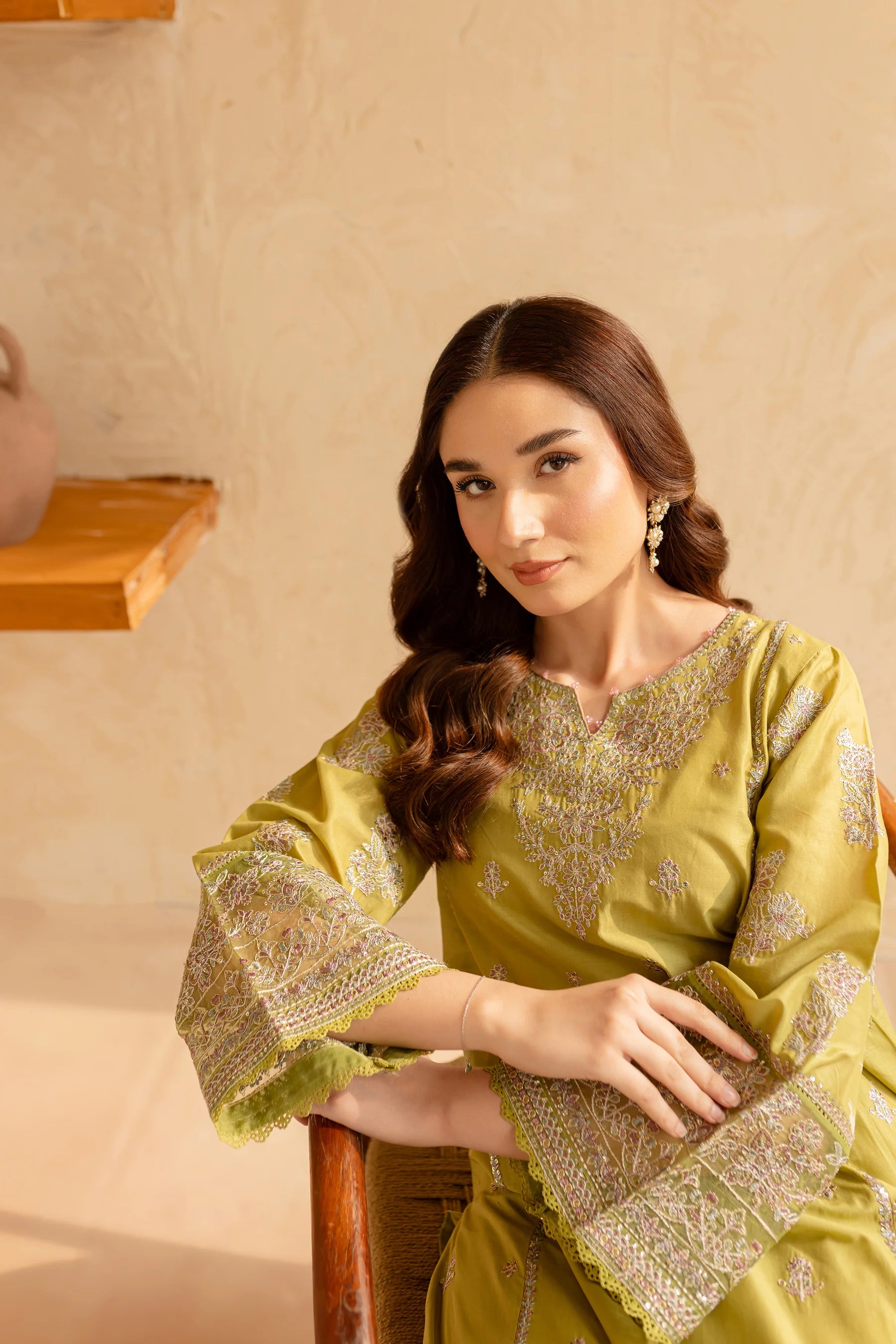 W-355 2Pc Apple Green Embroidered Lawn Dress