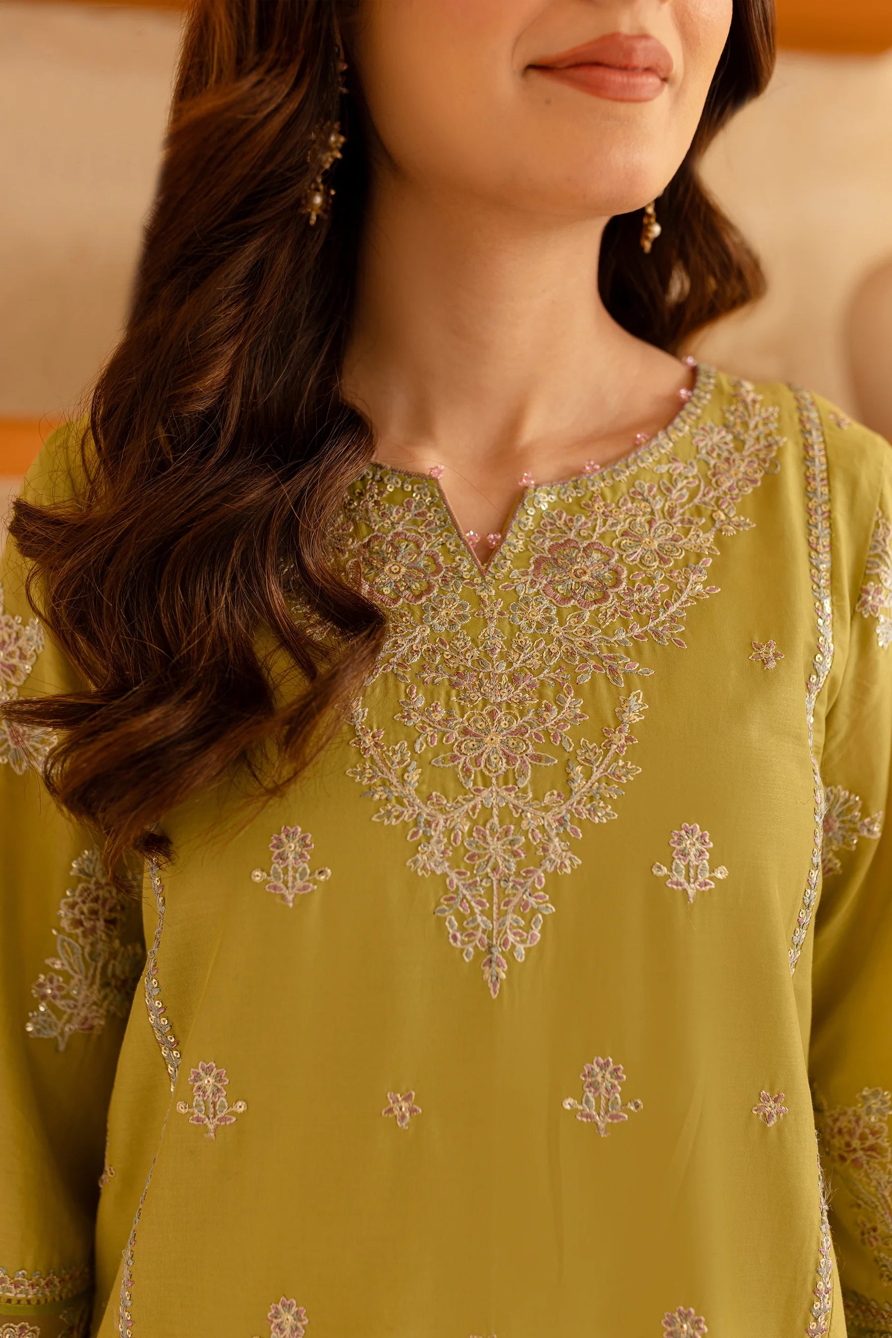 W-355 2Pc Apple Green Embroidered Lawn Dress