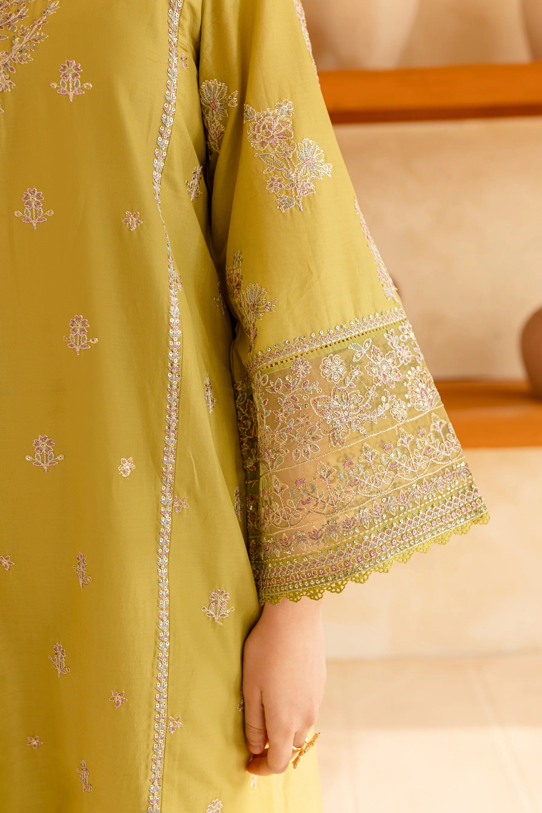 W-355 2Pc Apple Green Embroidered Lawn Dress