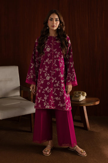 W-348 2PC Pink  Embroidered Cotton Dress