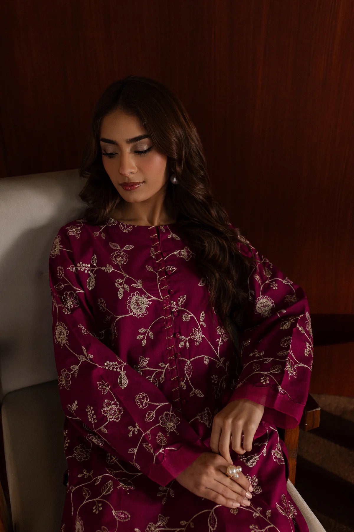 W-348 2PC Pink  Embroidered Cotton Dress