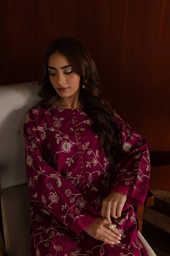 2PC  Pink  Embroidered Cotton Dress