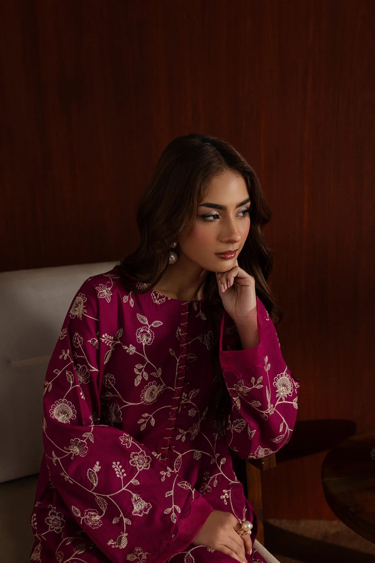 W-348 2PC Pink  Embroidered Cotton Dress