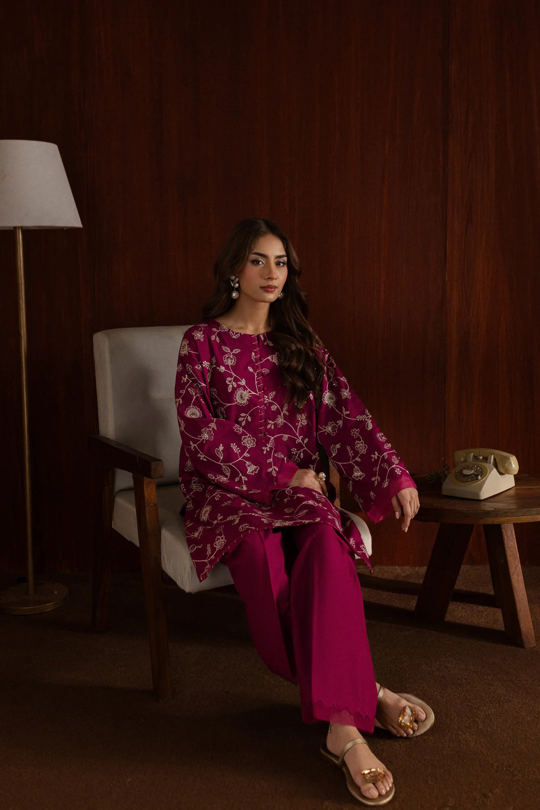 2PC  Pink  Embroidered Cotton Dress