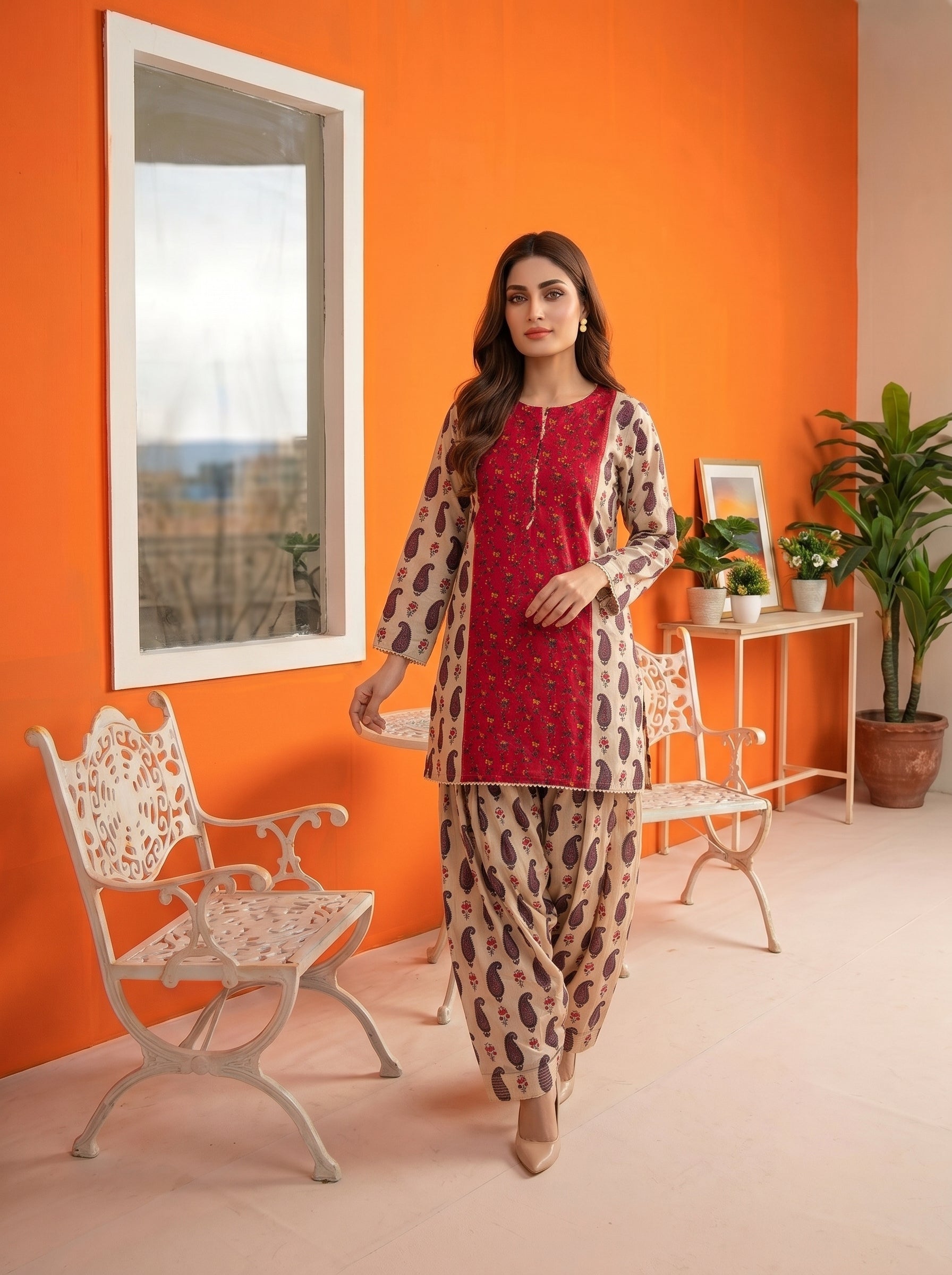 S26-366 2PC Lawn Printed Shirt With Farshi