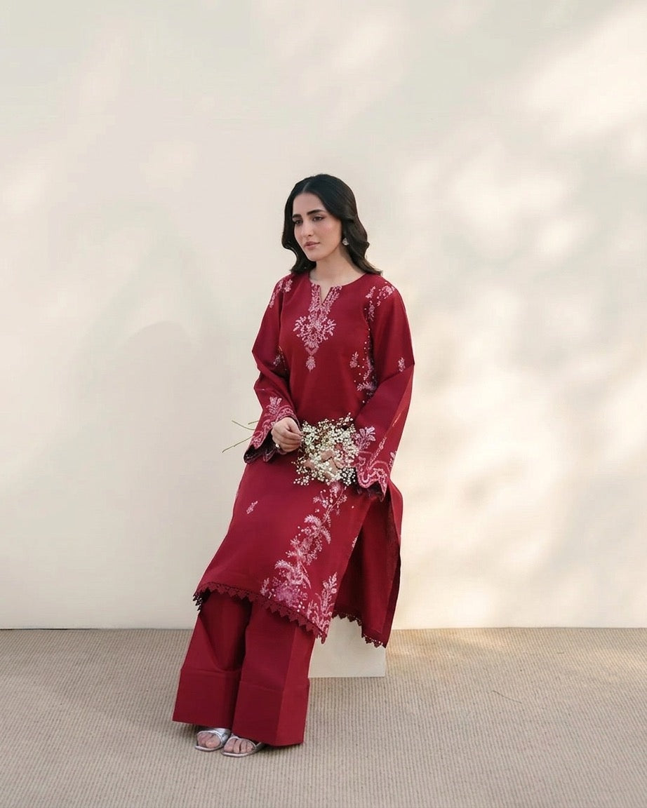 W25-135 2PC LAWN EMBROIDERED SHIRT WITH TROUSER.
