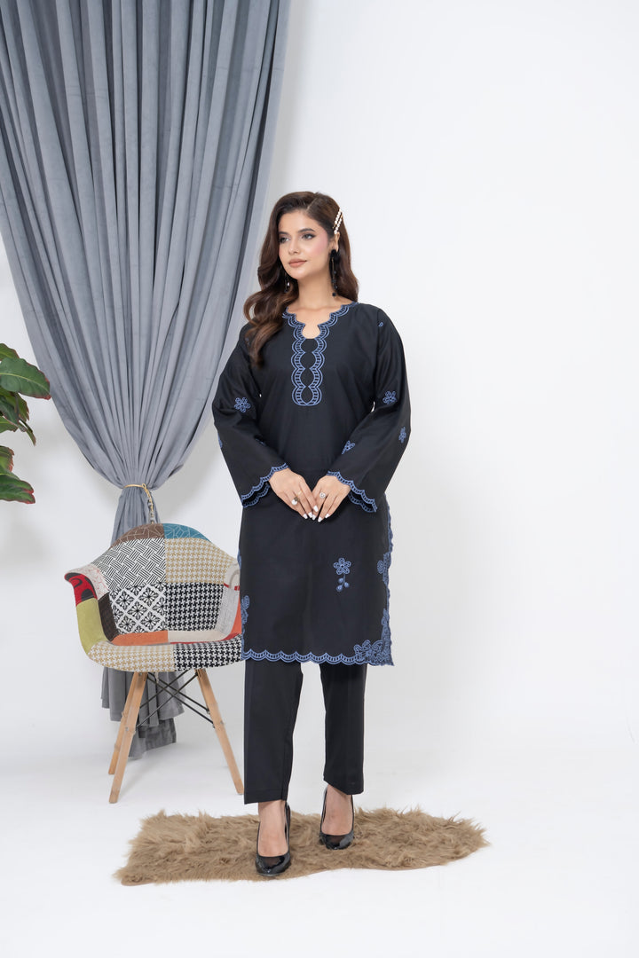 S-602 2PC Lawn Stitched Back Embroidered Shirt with trouser