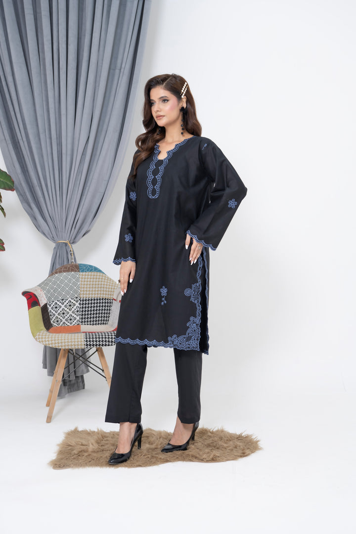 S-602 2PC Lawn Stitched Back Embroidered Shirt with trouser