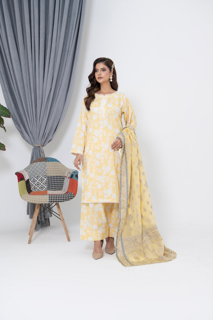 S-505 3PCS Lawn Printed Shirt + Farshi With Jacquard Dupatta