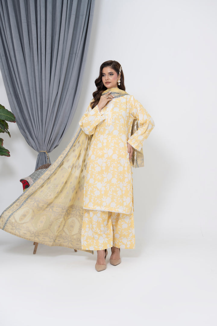 S-505 3PCS Lawn Printed Shirt + Farshi With Jacquard Dupatta