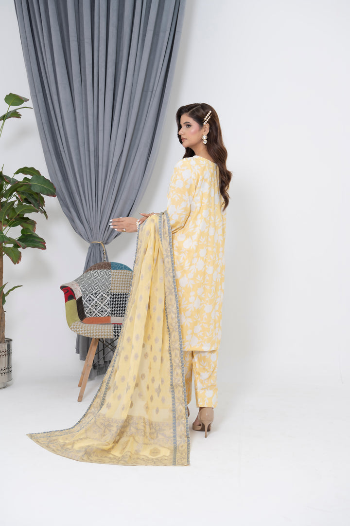 S-505 3PCS Lawn Printed Shirt + Farshi With Jacquard Dupatta