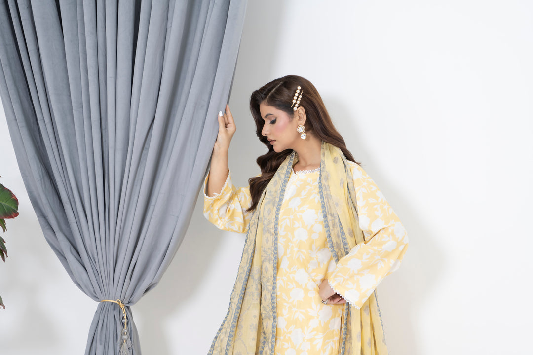 S-505 3PCS Lawn Printed Shirt + Farshi With Jacquard Dupatta