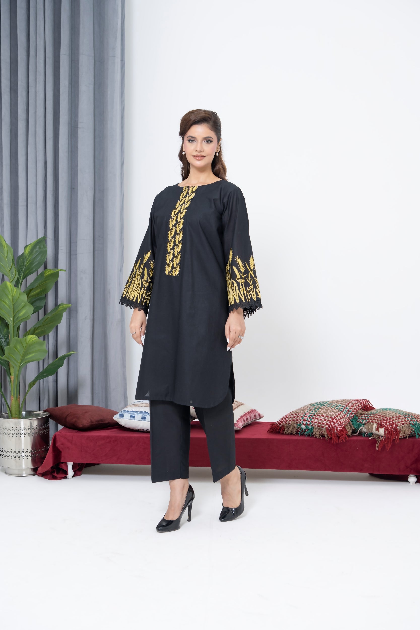 S-603 2PC Lawn Stitched Back Embroidered Shirt with Trouser