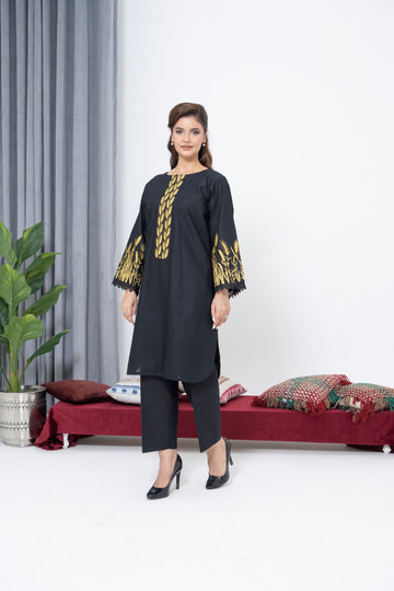 S-603 2PC Lawn Stitched Back Embroidered Shirt with Trouser