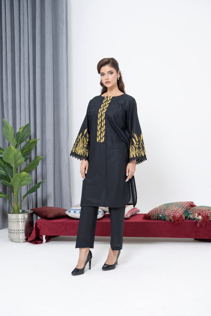 S-603 2PC Lawn Stitched Back Embroidered Shirt with Trouser
