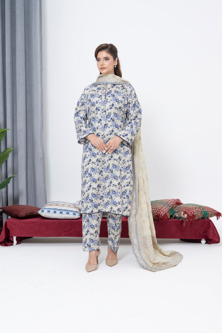 S-506 3PCS Lawn Printed Dress With Jacquard Dupatta