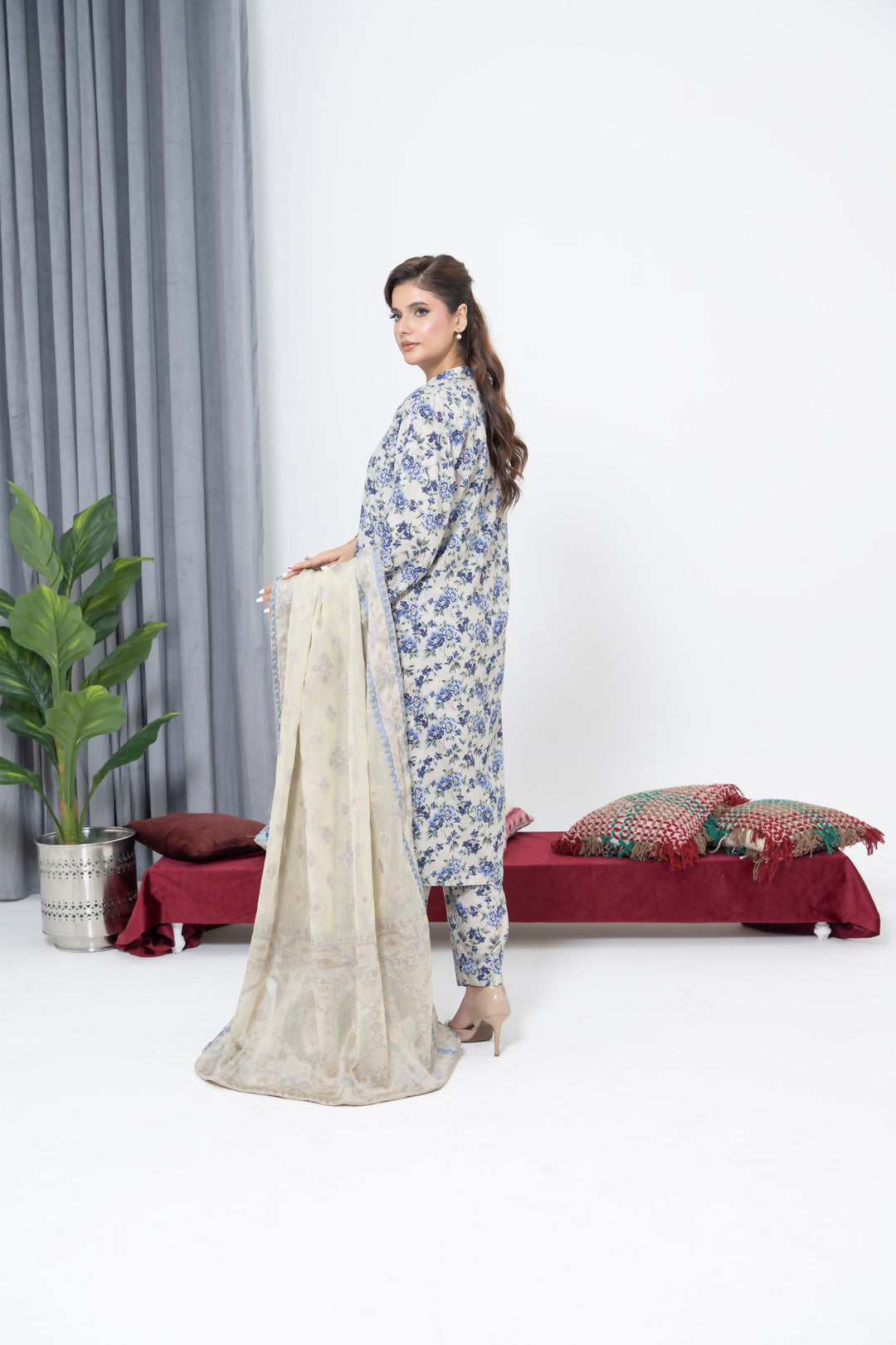 S-506 3PCS Lawn Printed Dress With Jacquard Dupatta