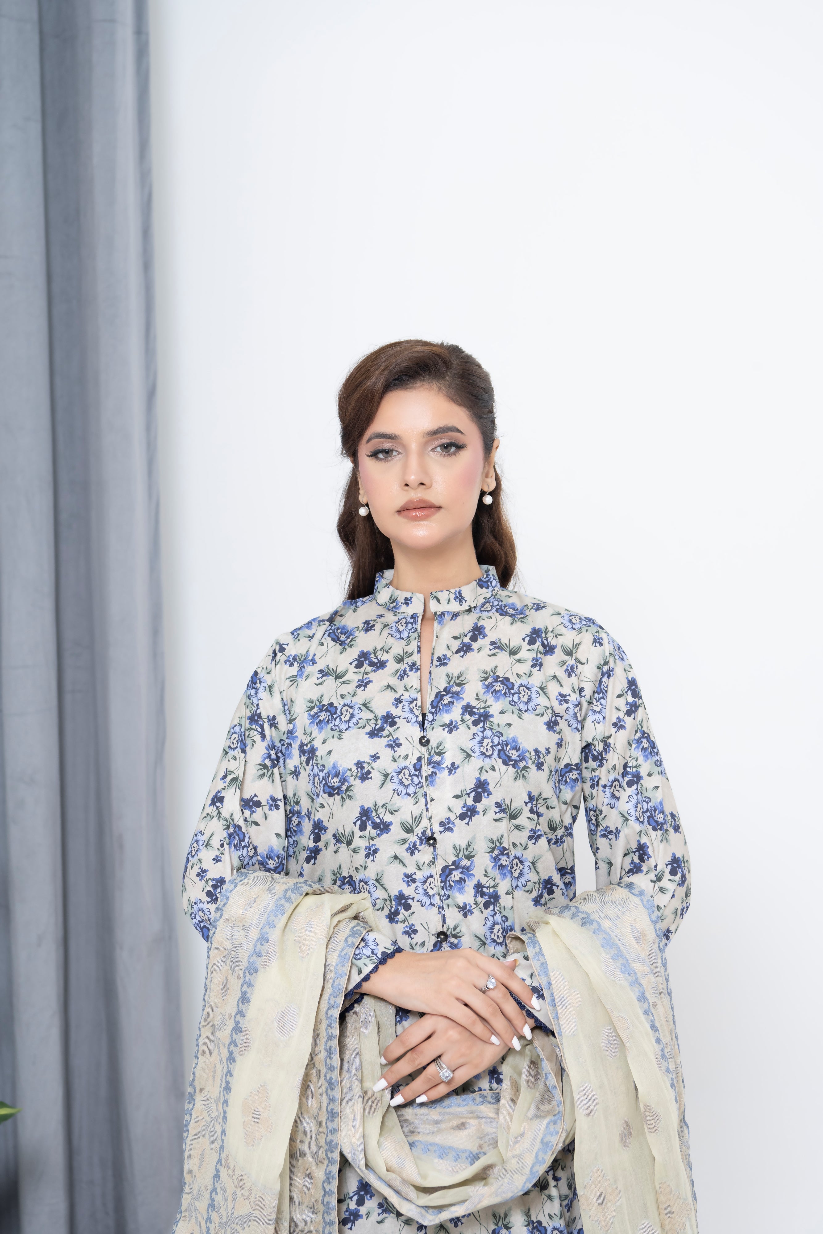 S-506 3PCS Lawn Printed Dress With Jacquard Dupatta
