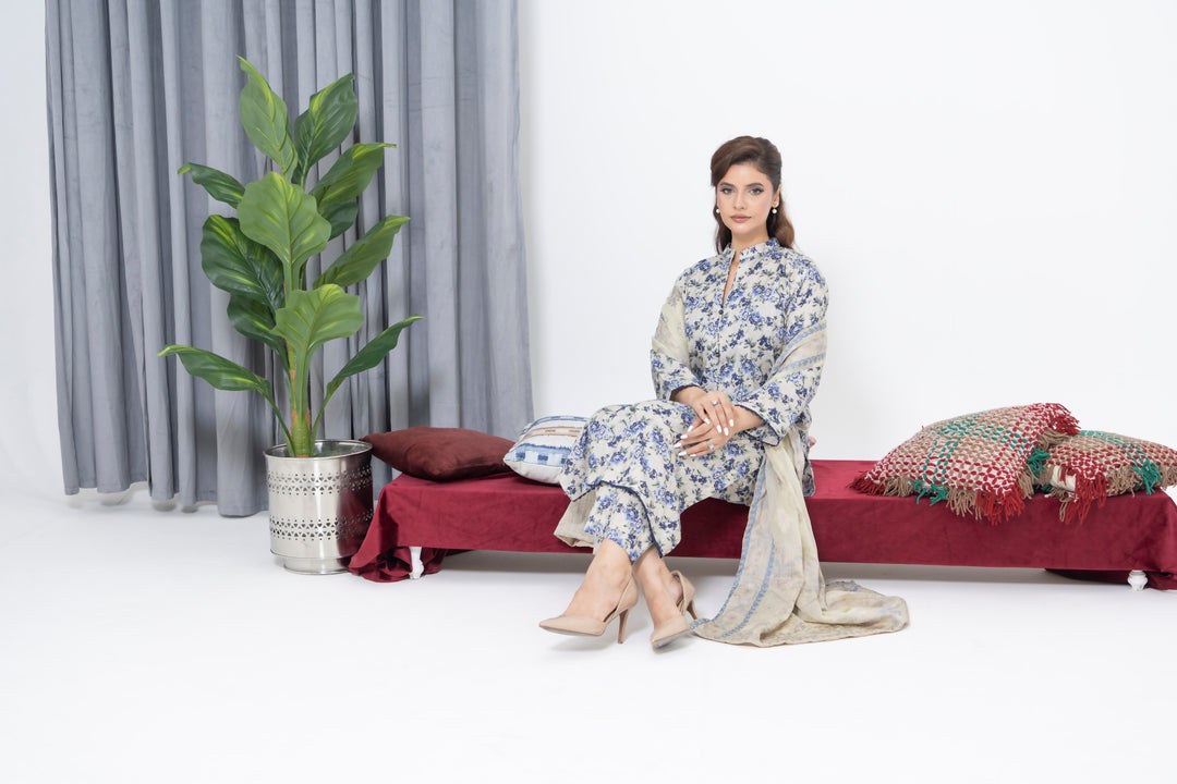 S-506 3PCS Lawn Printed Dress With Jacquard Dupatta