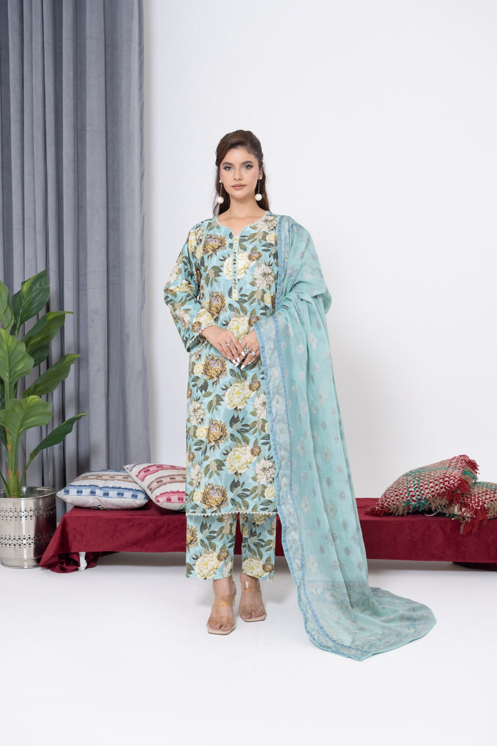 S-501 3PCS Lawn Printed Dress With Jacquard Dupatta