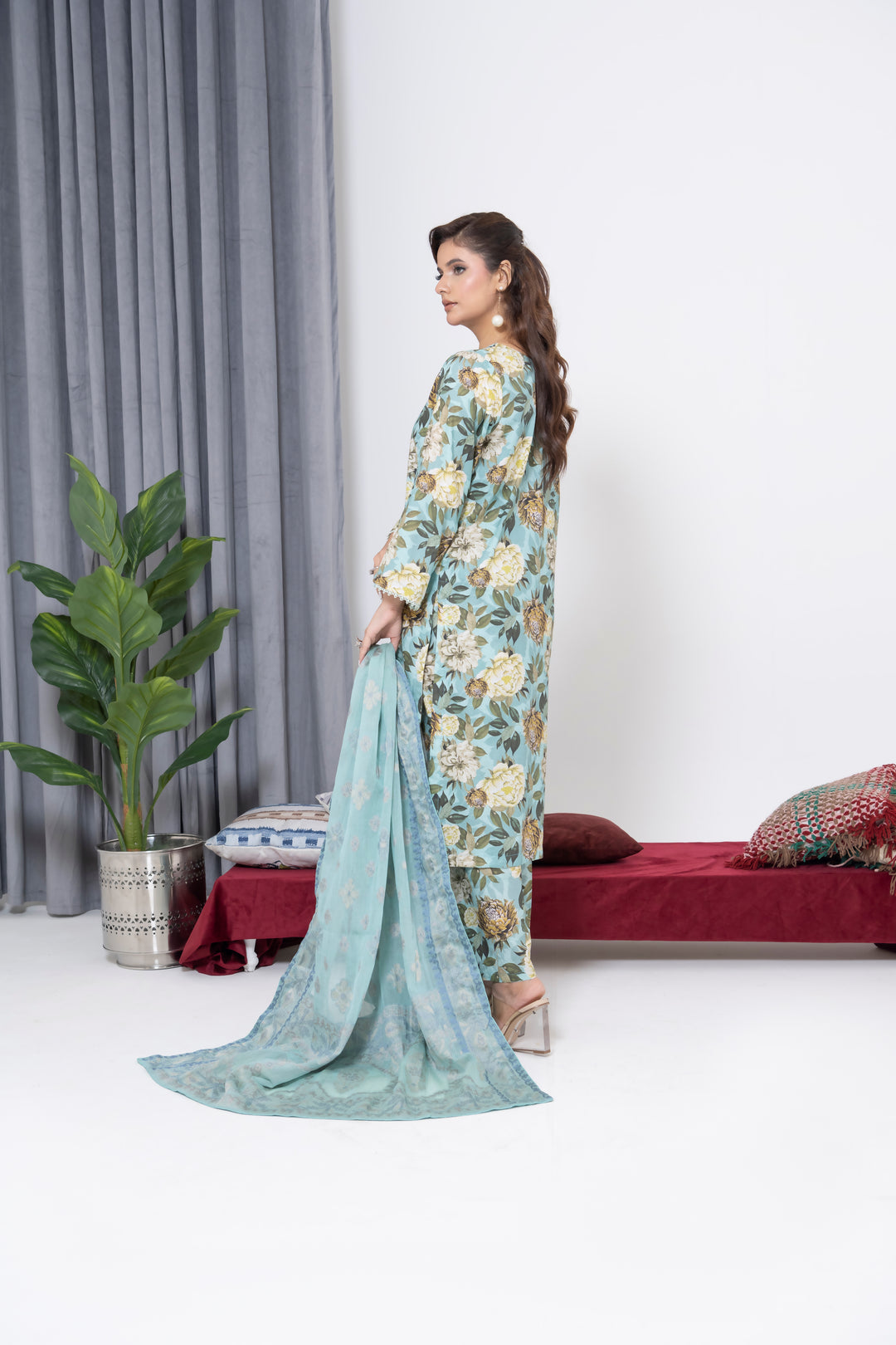 S-501 3PCS Lawn Printed Dress With Jacquard Dupatta