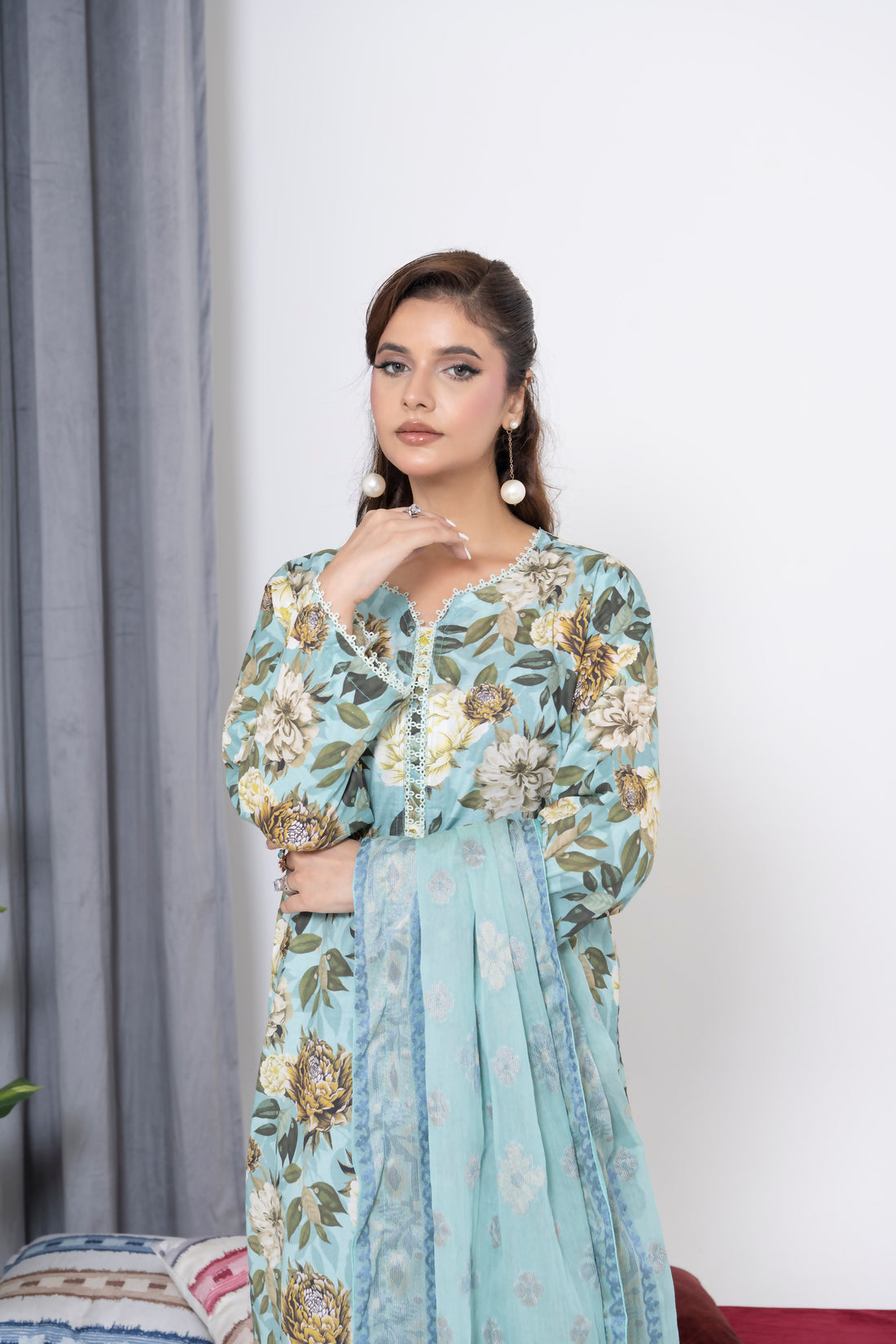 S-501 3PCS Lawn Printed Dress With Jacquard Dupatta