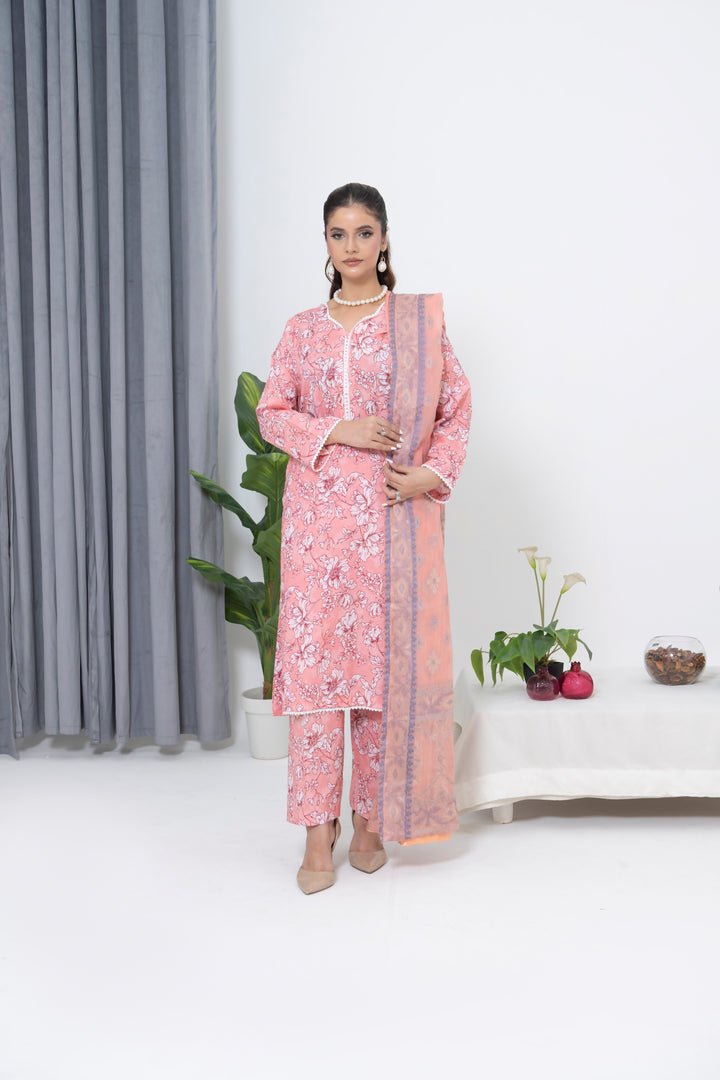 S-502 3PCS Lawn Printed Dress With Jacquard Dupatta