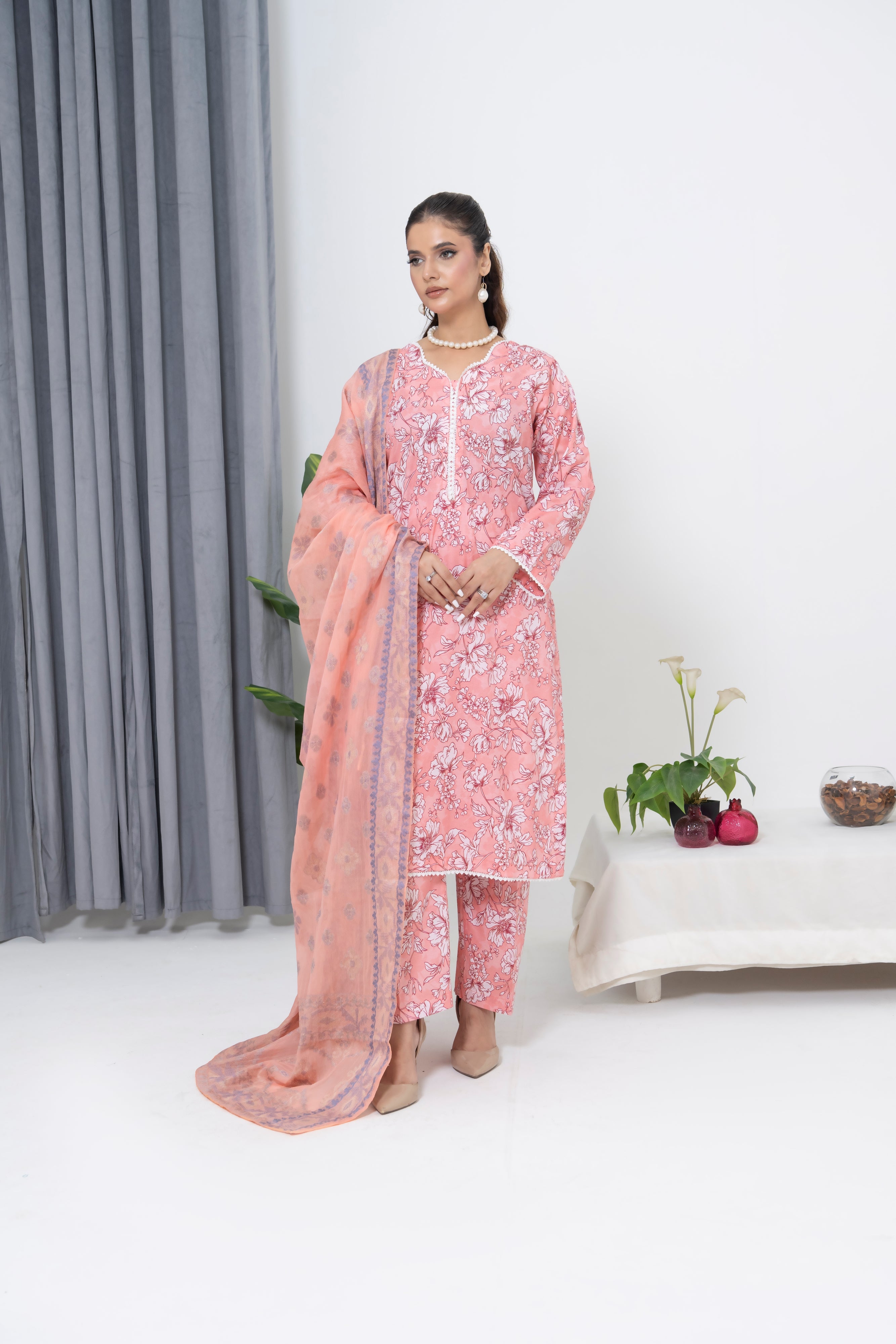 S-502 3PCS Lawn Printed Dress With Jacquard Dupatta