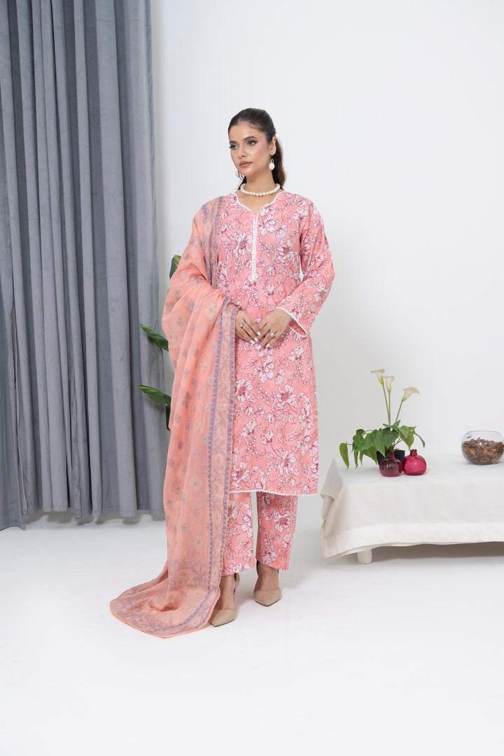 S-502 3PCS Lawn Printed Dress With Jacquard Dupatta