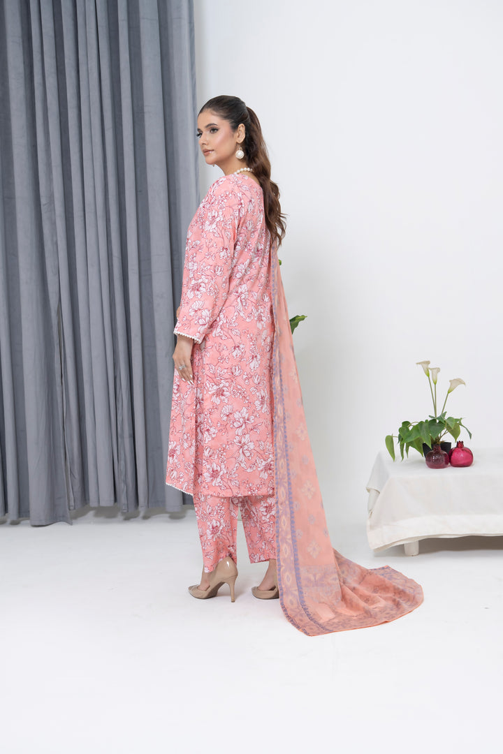 S-502 3PCS Lawn Printed Dress With Jacquard Dupatta