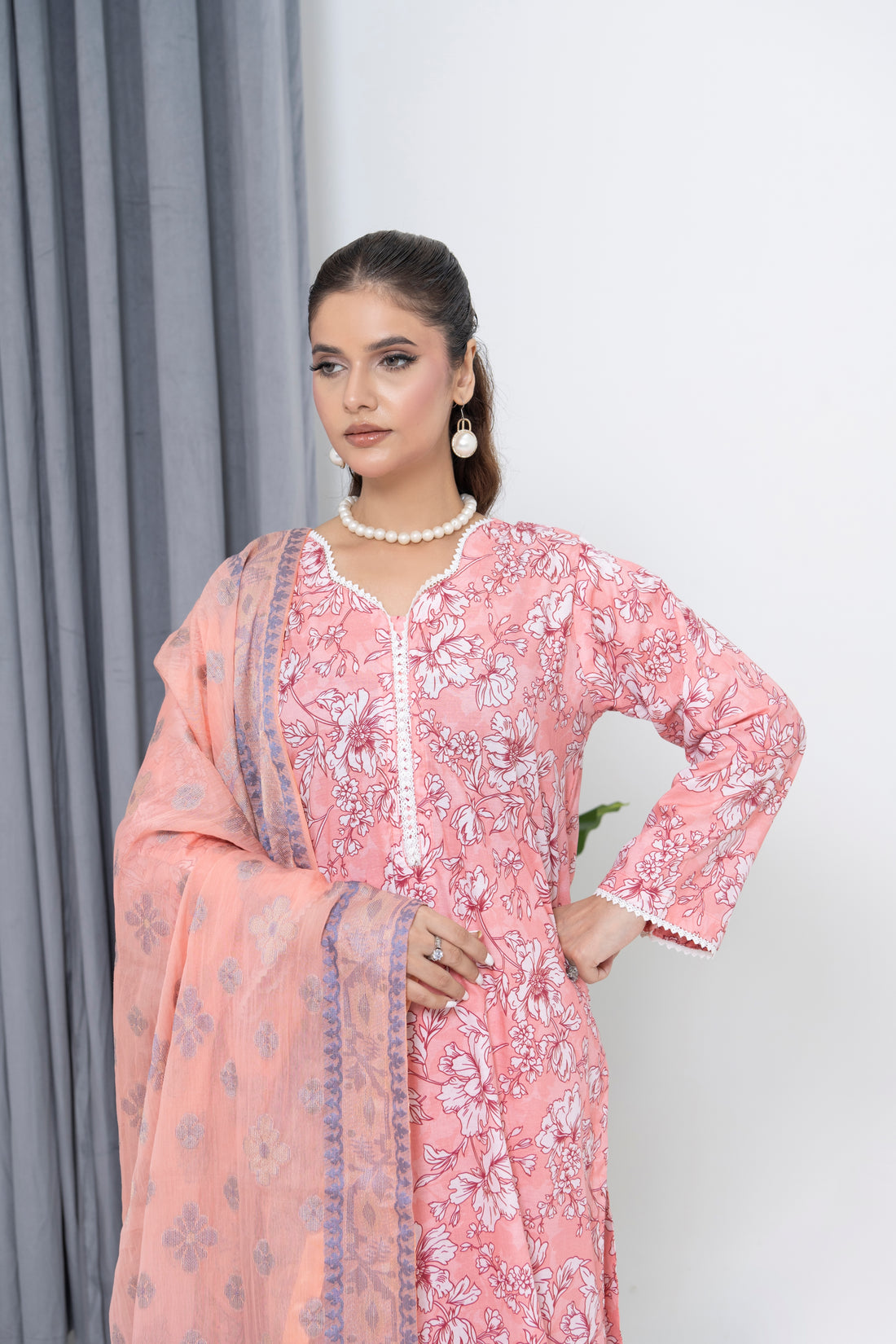 S-502 3PCS Lawn Printed Dress With Jacquard Dupatta