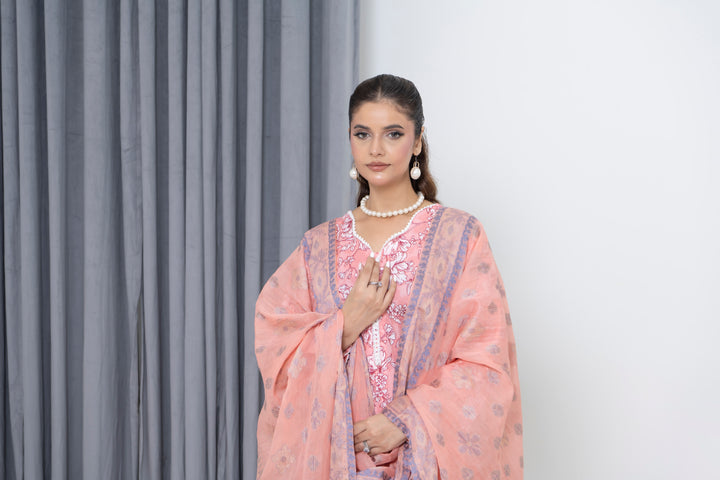 S-502 3PCS Lawn Printed Dress With Jacquard Dupatta