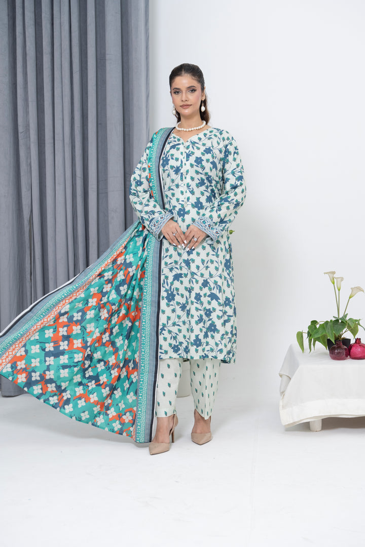 S-507 3PCS Lawn Printed Dress With Lawn Dupatta