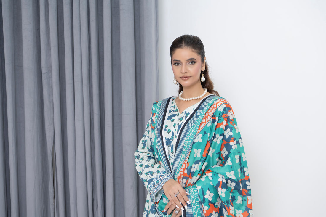 S-507 3PCS Lawn Printed Dress With Lawn Dupatta