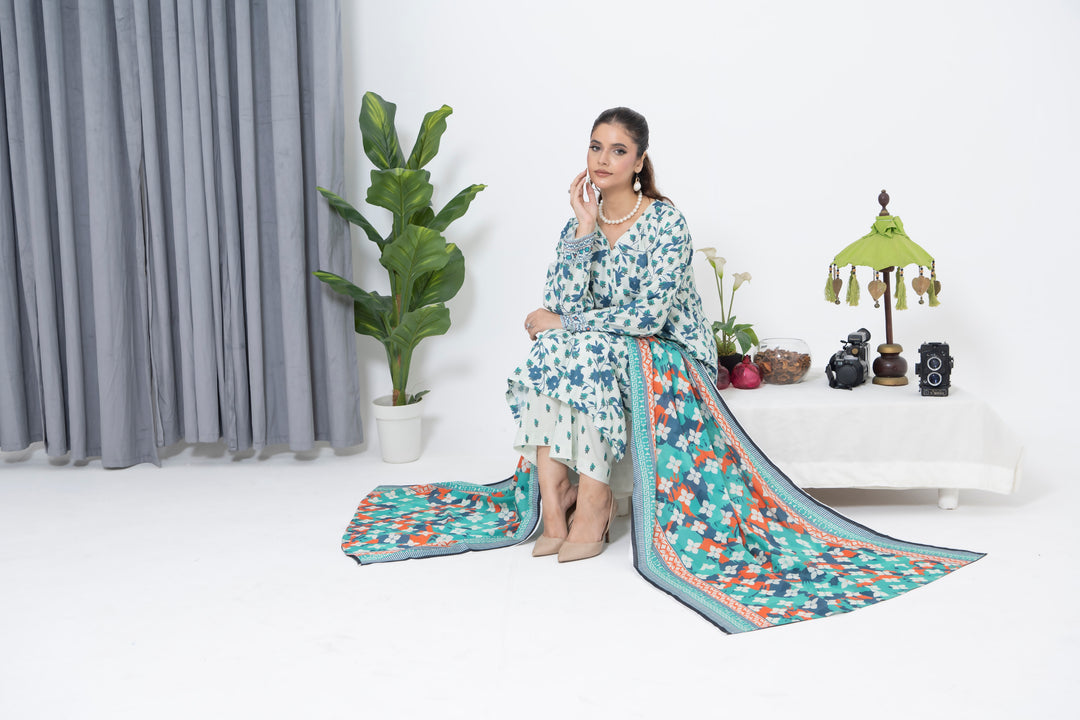 S-507 3PCS Lawn Printed Dress With Lawn Dupatta