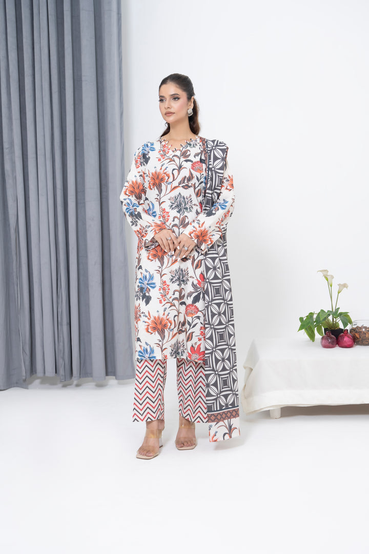 S-508 3PCS Lawn Printed Dress With Lawn Dupatta