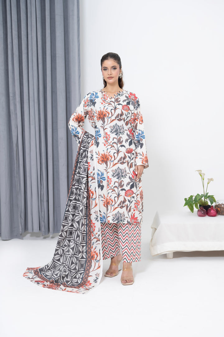 S-508 3PCS Lawn Printed Dress With Lawn Dupatta